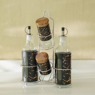 Adrian Set of 4 Condiment Jar - Black/Copper - OV:2x400 ml, SP:2x150ml