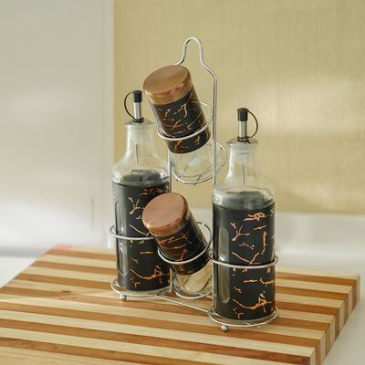 Adrian Set of 4 Condiment Jar - Black/Copper - OV:2x400 ml, SP:2x150ml