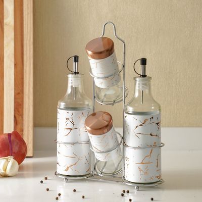 Adrian Set of 4 Condiment Jar - White/Copper - OV: 2x400 ml, SP: 2x150 ml