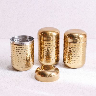 Celina 3Pc Hammered Cannister Set H13Cm 750Ml Gold