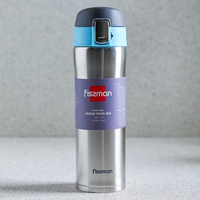 Fissman Double Wall Vacuum Water Bottle Blue/Silver/Black 420ml