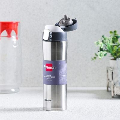 Fissman Double Wall Vacuum Water Bottle Black/Silver 420ml