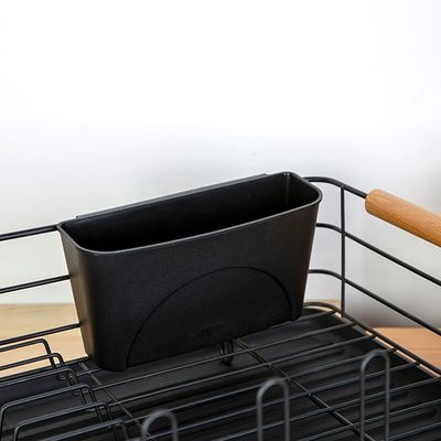 Atticus Iron Dish Rack Set With Wooden Handle Black 43.5 X 32 X 14.5 Cm