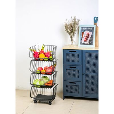 Atticus 4 Tier Iron Storage Cart With Wheelsblack 35 X 31 X 84 Cm