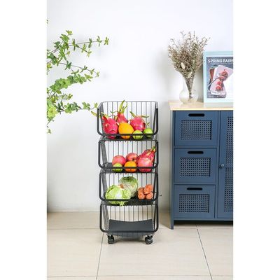 Atticus 4 Tier Iron Storage Cart With Wheelsblack 35 X 31 X 84 Cm