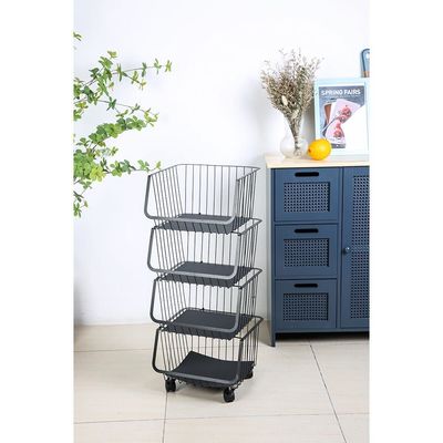 Atticus 4 Tier Iron Storage Cart With Wheelsblack 35 X 31 X 84 Cm