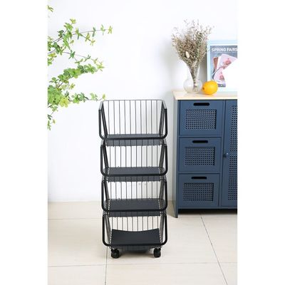 Atticus 4 Tier Iron Storage Cart With Wheelsblack 35 X 31 X 84 Cm