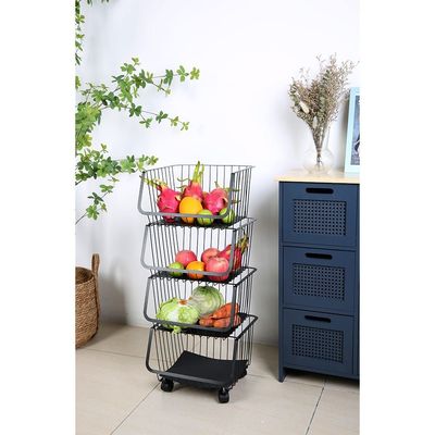 Atticus 4 Tier Iron Storage Cart With Wheelsblack 35 X 31 X 84 Cm