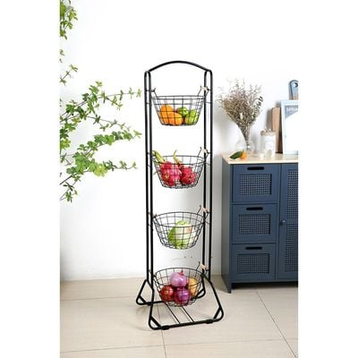 Atticus 4-Tier Iron Storage Rack With Basket Black 44 X 32.5 X 137 Cm