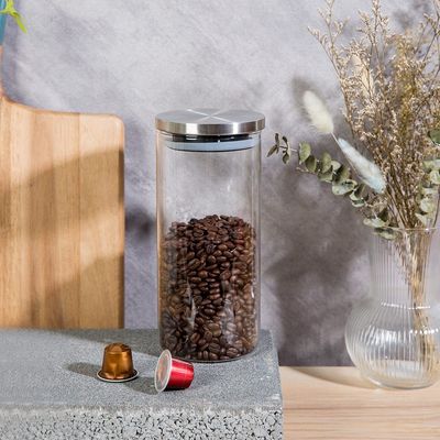 Abaco Glass Storage Jar With Stainless Steel Lid Clear 1500 Ml