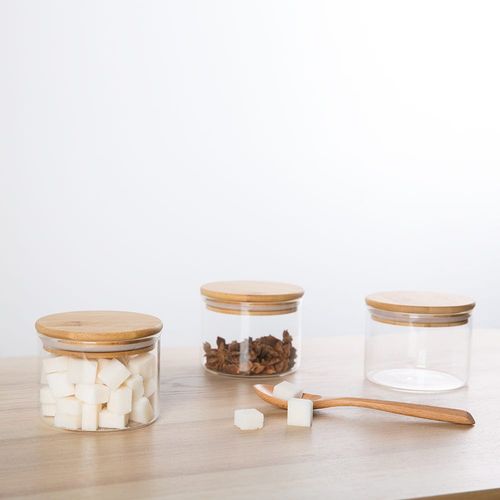 Pismo 4- Piece Glass Storage Jar, Bamboo Lid Clear 400 Ml