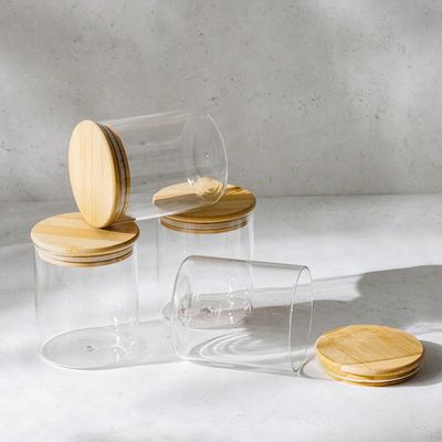 Pismo 4-Pc Glass Storage Jar with Bamboo Lid - Clear - 750 Ml