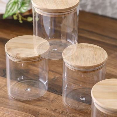 Pismo 4- Piece Glass Storage Jar, Bamboo Lid Clear 750 Ml