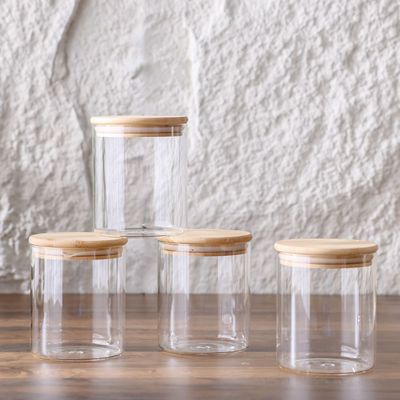 Pismo 4- Piece Glass Storage Jar, Bamboo Lid Clear 750 Ml