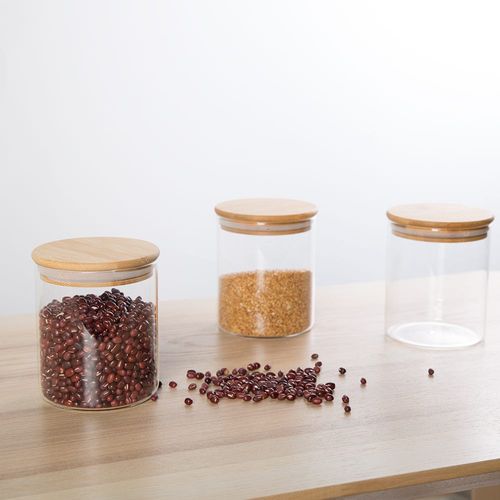 Pismo 4- Piece Glass Storage Jar, Bamboo Lid Clear 750 Ml