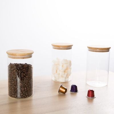 Pismo 4- Piece Glass Storage Jar, Bamboo Lid Clear 1000 Ml