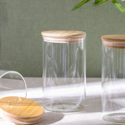 Pismo 4- Piece Glass Storage Jar, Bamboo Lid Clear 1000 Ml