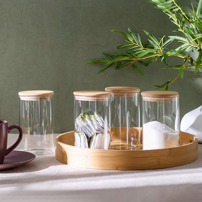 Pismo 4- Piece Glass Storage Jar, Bamboo Lid Clear 1000 Ml