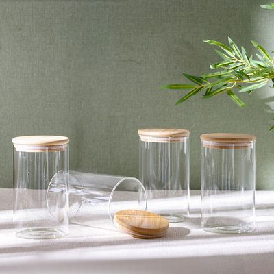 Pismo 4- Piece Glass Storage Jar, Bamboo Lid Clear 1000 Ml