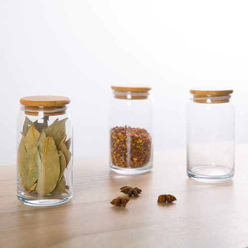 Pismo 4- Piece Glass Storage Jar, Bamboo Lid Clear 470 Ml