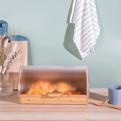 Aaron Bamboo Bread Box With Frosted Clear Ps Cover Natural