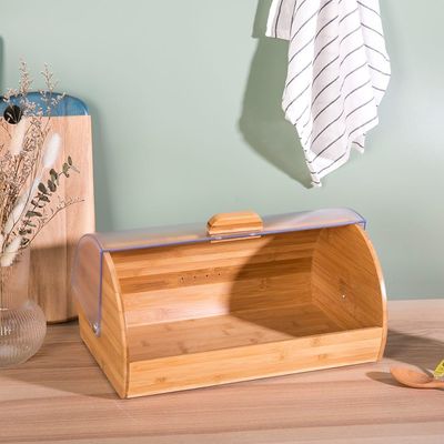 Aaron Bamboo Bread Box With Frosted Clear Ps Cover Natural