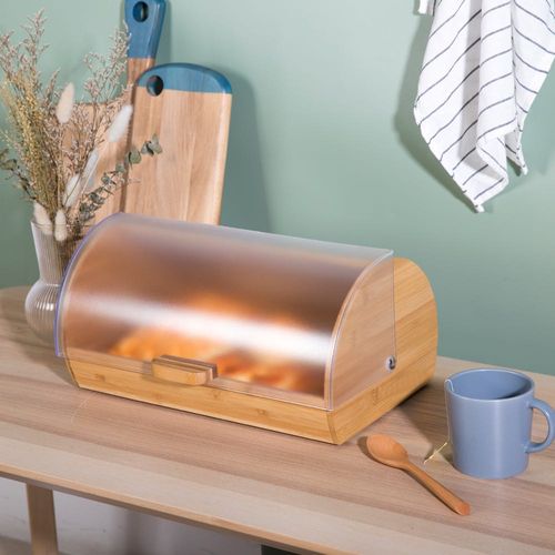 Aaron Bamboo Bread Box With Frosted Clear Ps Cover Natural
