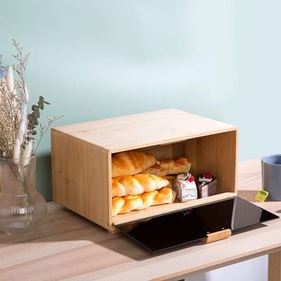 Aaron Bamboo Bread Bin With Acrylic Door Natural