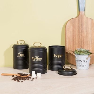 Zyra 3-Piece Metal Storage Jar Black,Gold