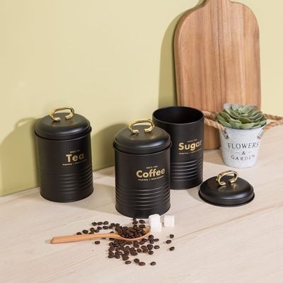 Zyra 3-Piece Metal Storage Jar Black,Gold