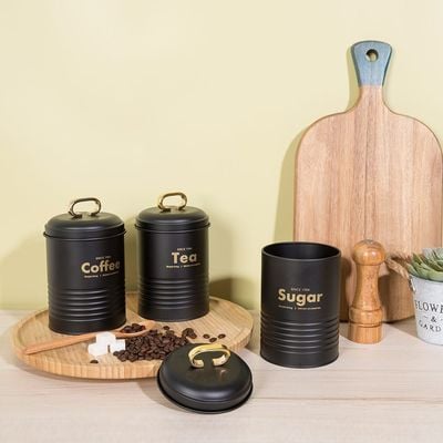 Zyra 3-Piece Metal Storage Jar Black,Gold