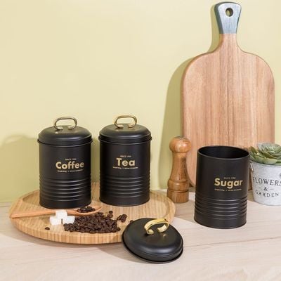 Zyra 3-Piece Metal Storage Jar Black,Gold