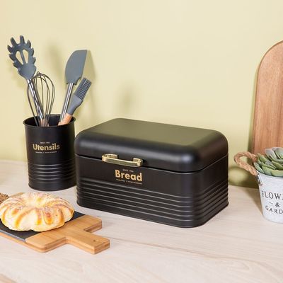 Zyra Metal Bread Box Black,Gold