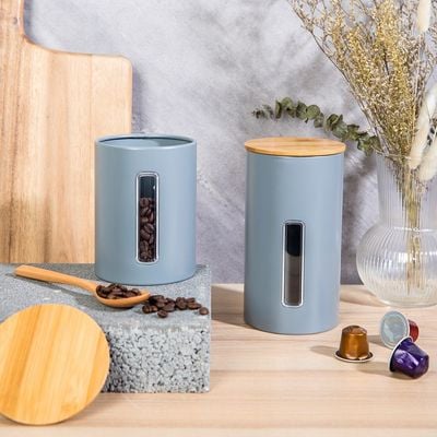 Mason Metal Storage Jar With Bamboo Lid Grey 1450 Ml