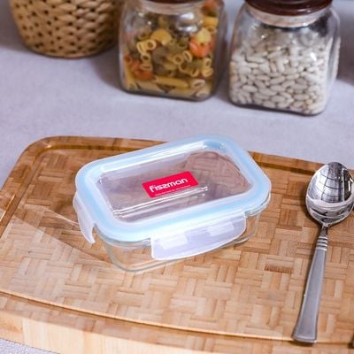 Fissman Rectangle Glass Food Container With PP Lid 370Ml