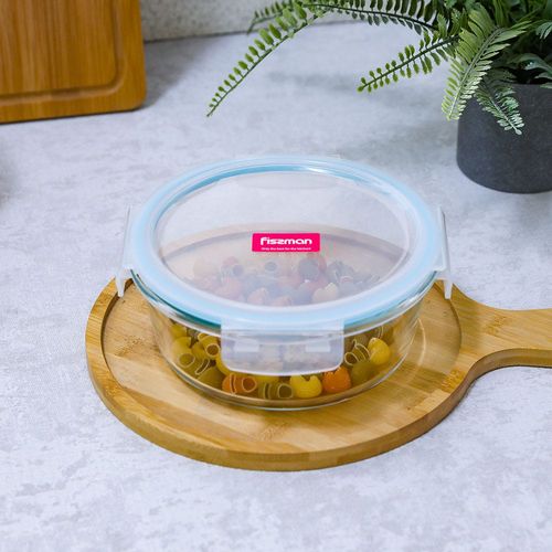 Fissman Round Glass Food Container With PP Lid 1300Ml