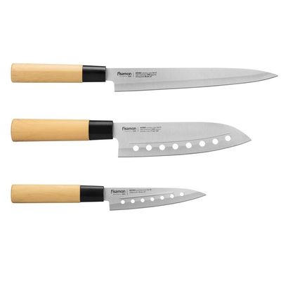 Katana 3-Piece Knife Set 8"Slicer/ 6.6"Santoku/ 5"Utility (3Cr13 Steel)