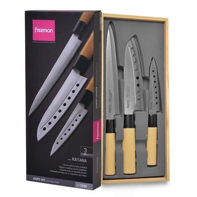 Katana 3-Piece Knife Set 8"Slicer/ 6.6"Santoku/ 5"Utility (3Cr13 Steel)