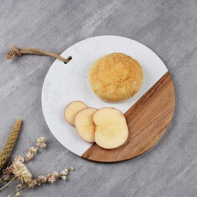 Luster Round Chopping Board, Acacia Wood + Marble White 25 X 1.5Cm Ck22192-2