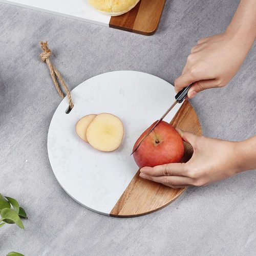Luster Round Chopping Board, Acacia Wood + Marble White 25 X 1.5Cm Ck22192-2