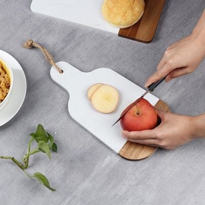 Luster Square Chopping Board With Handle,Acacia Wood + Marble White 30 X 15.5 X 1.5Cm Ck22198