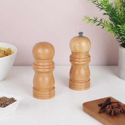 Loretta Pepper Mills & Salt Shakers Set, Rubber Wood Natural 5 X 12.7Hcm Bk21093