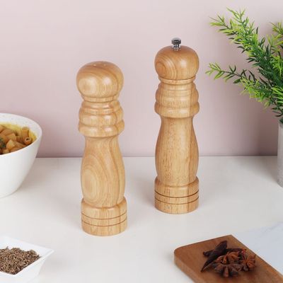 Loretta Pepper Mills & Salt Shakers Set, Rubber Wood Natural 5 X 20.50Hcm Bk21095