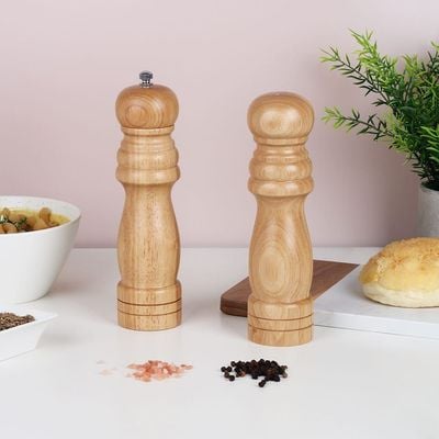 Loretta Pepper Mills & Salt Shakers Set, Rubber Wood Natural 5 X 20.50Hcm Bk21095