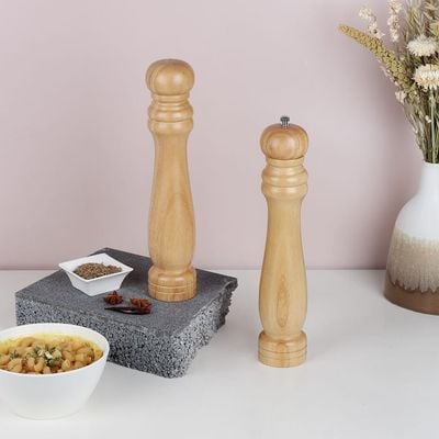 Loretta Pepper Mills & Salt Shakers Set, Rubber Wood Natural 6 X 30.50Hcm Bk21097