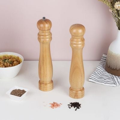 Loretta Pepper Mills & Salt Shakers Set, Rubber Wood Natural 6 X 30.50Hcm Bk21097