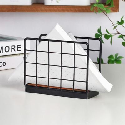  Atticus Napkin Holder Iron Metal With Powder Coating, Bamboo Base Black 15 X 6.5 X 11 HCM 