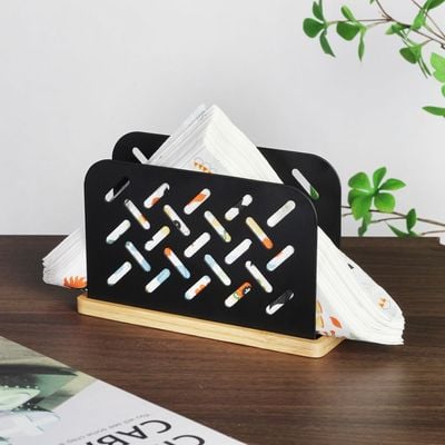  Atticus Napkin Holder Iron Sheet With Powder Coating Bamboo Base Black 15 X 3 X 10 HCM 