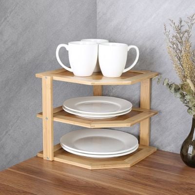 Loretta Bamboo 3 Tier Corner Shelf Natural 26 X 24.5 X 24 HCM