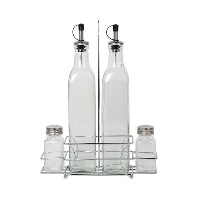  Adrian 4-Piece Glass Condiment Jar Set W/Metal Wire Stand 500ml,80ml Transparent 20X 8 X32HCM 